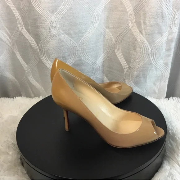 Christian Louboutin Beige Patent Peep-Toe Pumps - Picture 5 of 15